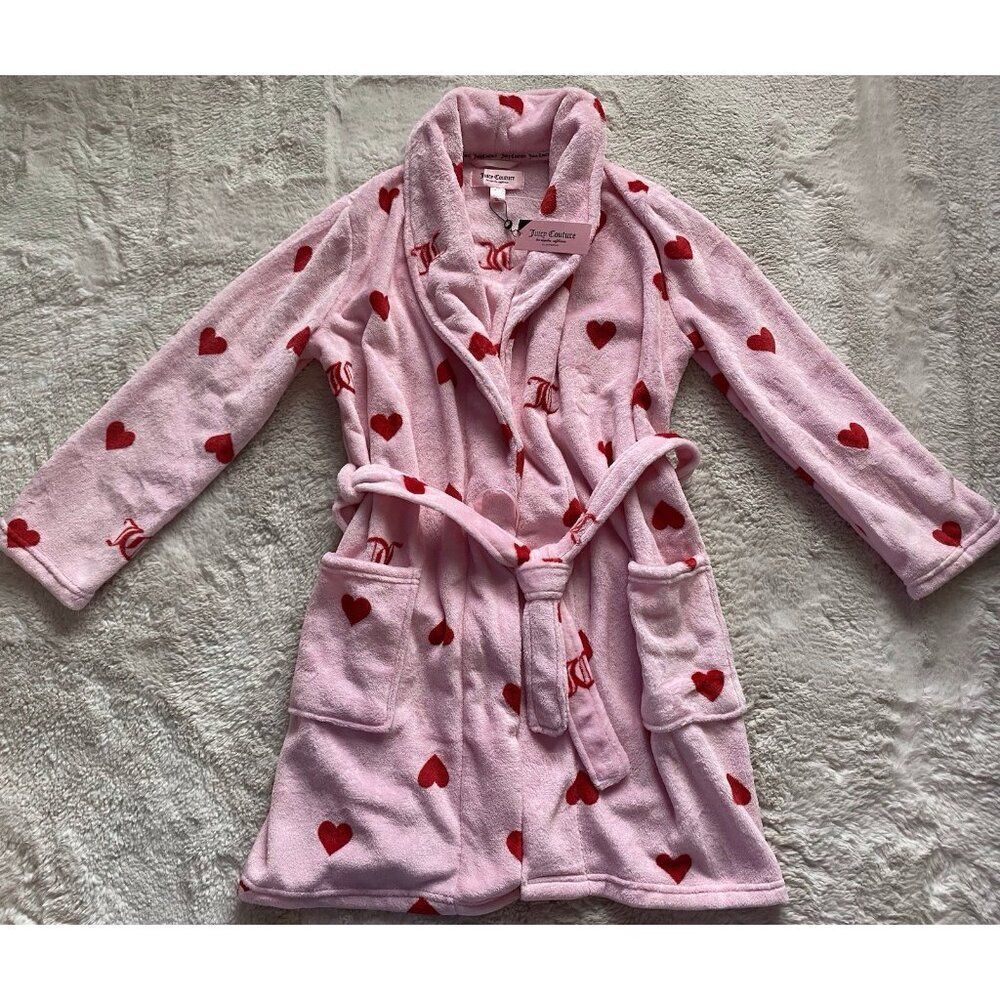 Juicy Couture Valentines Hearts Super Soft Plush 36” Robe Women’s Sz S/M NEW
